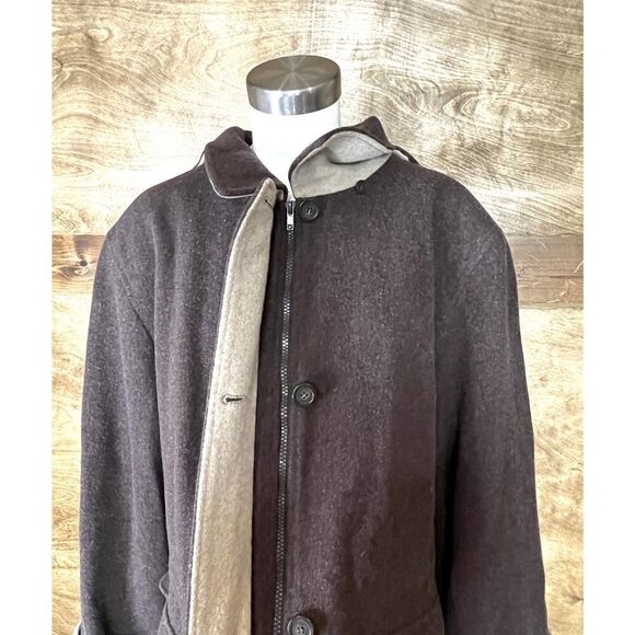Wool Blend Coat with Hood Brown Oversized Casual Classic Warm‎ Outerwear - Picture 5 of 10